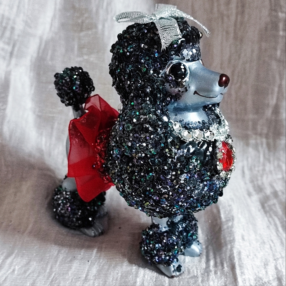 BestPysanky Whimsical French Poodle Dog Glitter Glass Vintage Christmas Ornament